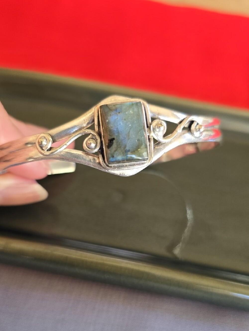 Boho Artisan Sterling Silver 925 Labradorite Cuff Bracelet - Picture 5 of 16